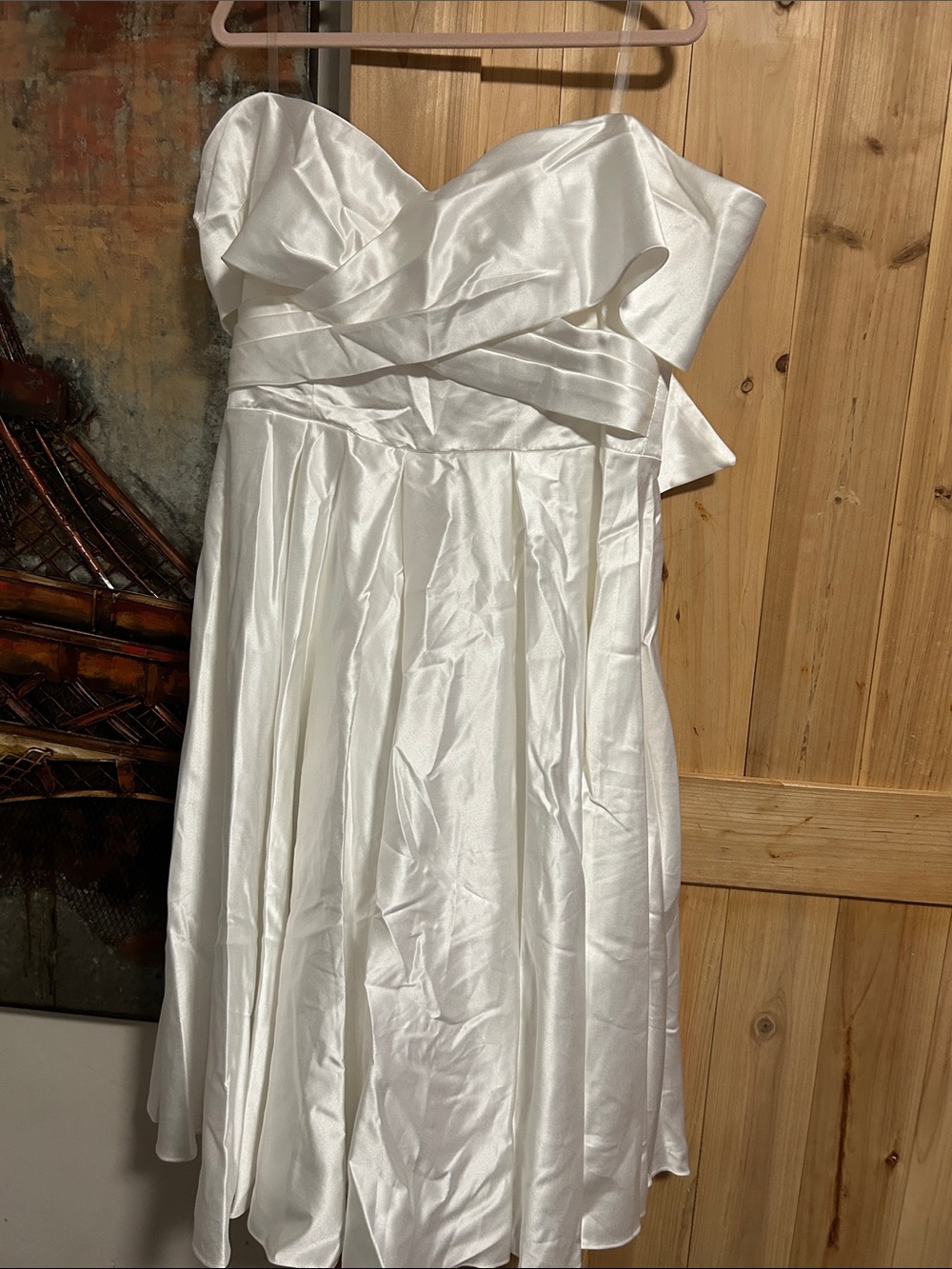 Off the shoulder clear strap White Satin Cocktail wedding corset and zip dress
